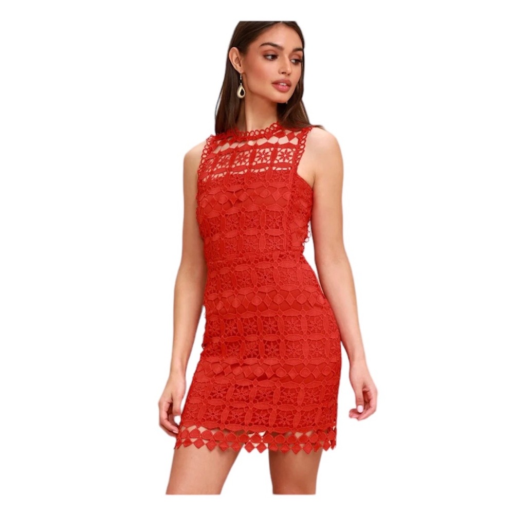 Red Lace Sheath Dress - Women